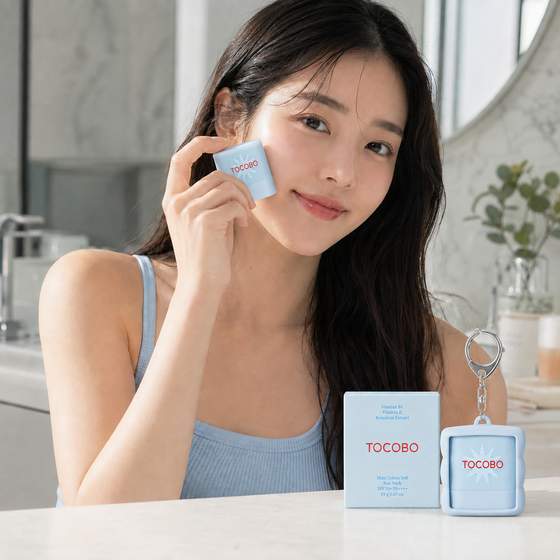 Mini Cotton Soft Sun Stick SPF50+ PA++++ con Mini Sun Stick Keyring Sky Blue