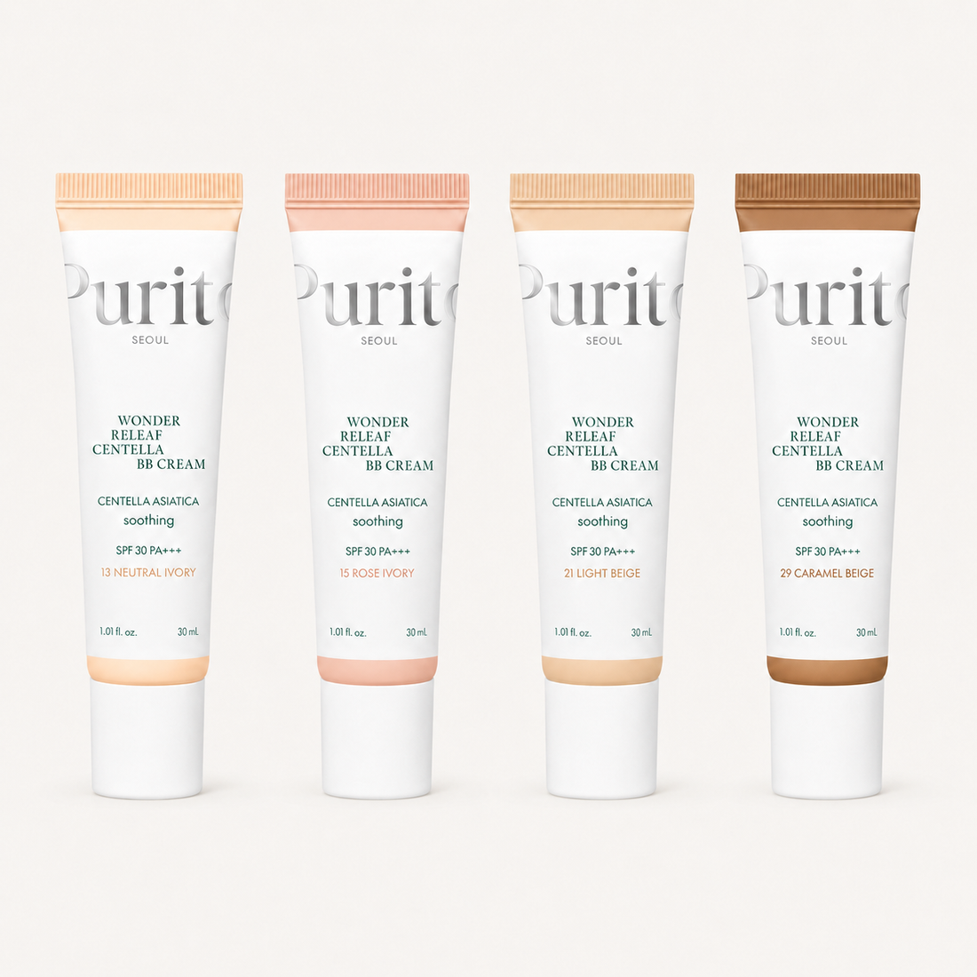 Purito Wonder Releaf Centella BB Cream - four shades